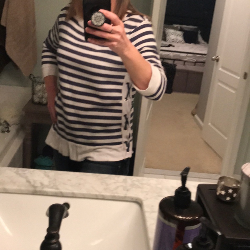 Navy and off-white striped top